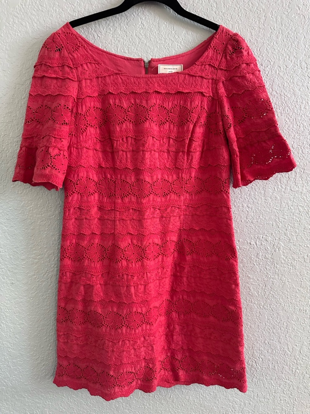 Anthropologie Moulinette Soeurs Corak Pink Eyelet Lace Dress Bell Sleeve Size 4